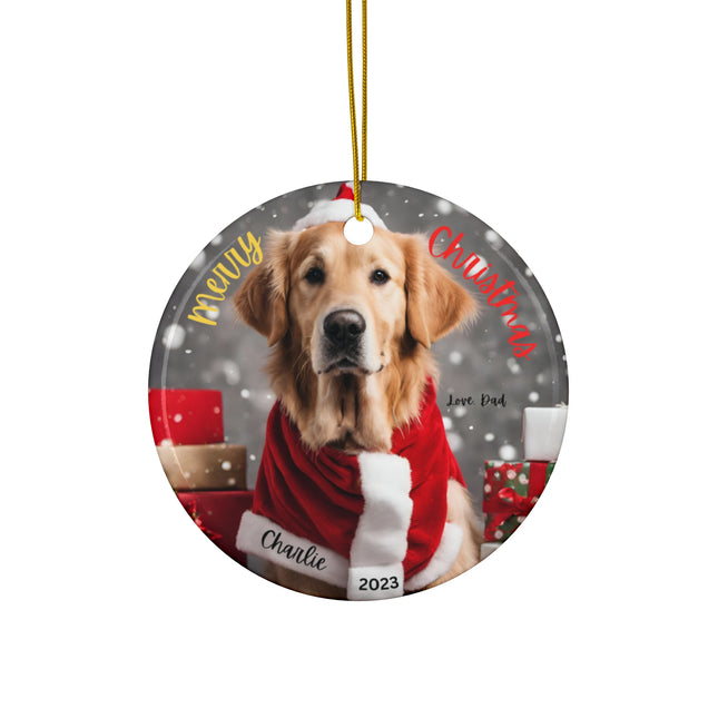 PERSONALIZED GOLDEN RETRIEVER Ceramic Christmas Ornament