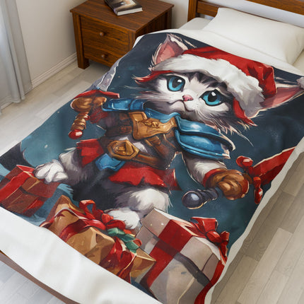 Christmas Blankets Kids Adults Blankets Velveteen Plush Blanket Cat Lovers Christmas Gift Santa Warrior Kitten Holiday Gift Cat Holiday Gift