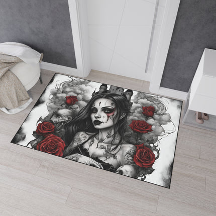 Withering Beauty Floor Mat, Rose Blossom Rug, Skull and Flowers Mat, Cloud Castle Rug
