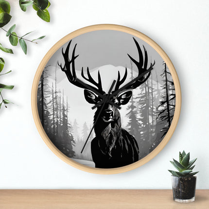 BIG BUCK HUNTER Wall Clock - Snowy Mountain Deer Hunting Decor