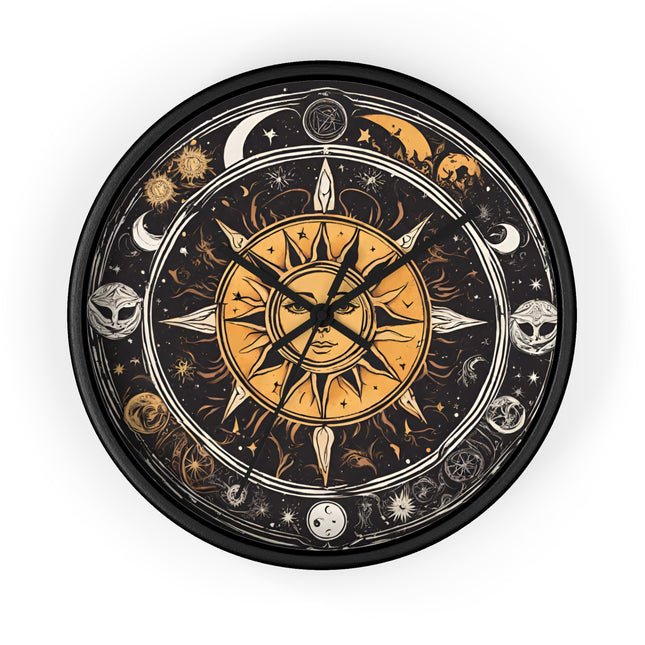 Sun and Moon Wall Art Clock | Celestial Solstice Astronomy Wiccan Hanging | Comet Constellations Home Office Solar System Pagan Decor Gift