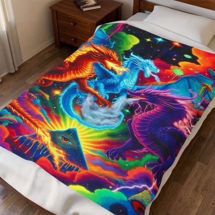 PSYCHEDELIC DRAGON TRIO Trippy Mushroom Blanket