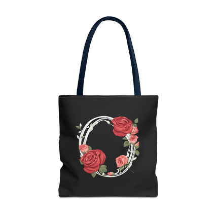 Custom Letter Personalized Tote | Rose Flowered Grocery Travel Bag | Floral Print Roses Office Laptop & Books or Exercise Overnight Carrier