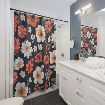 Flower Shower Curtain, Bright Flower Pattern Bathroom Accent