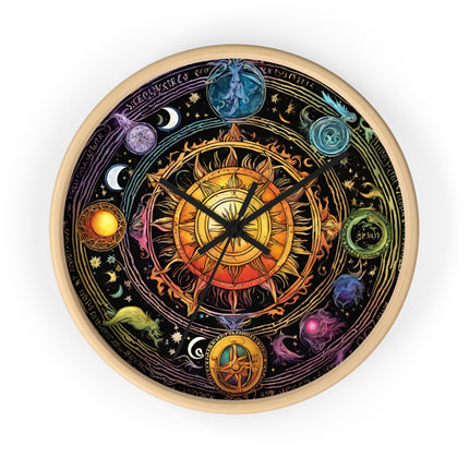 CELESTIAL COLLAGE Wall Clock - Sun Solstice Wiccan Astronomy Decor