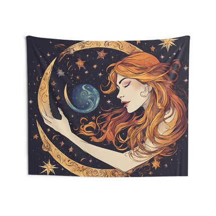 Moon Goddess Wall Decor | Lunar Space Shaping Astronomy Tapestry Gift | Astrology Woman Night Sky Stars Psychic & Tarot Bed Room Hanging