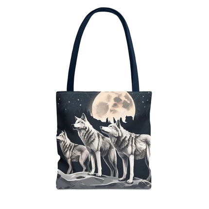 Moon Wolves Tote | Night Sky Mountain Wolf Pack Grocery Bag | Laptop & Book Carrier | Home Office Wooded Wild Dogs Travel Overnight Gift