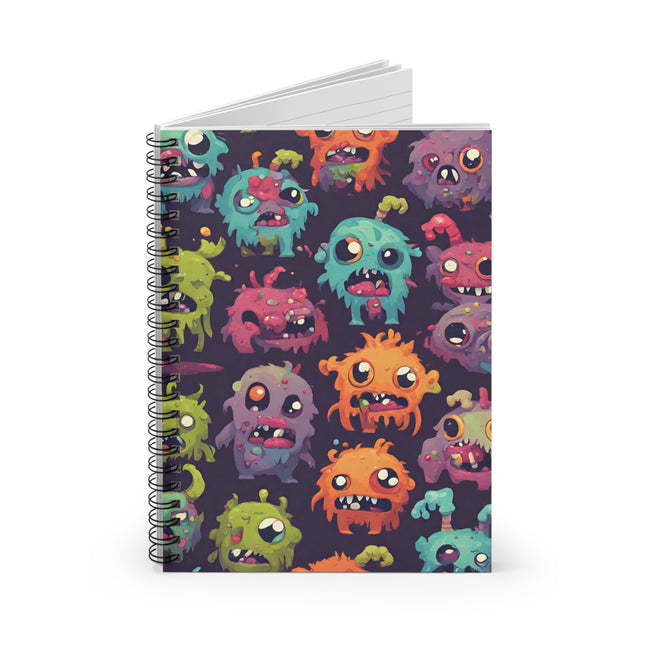 Kids Zombie Monster Fun Spiral Notebook | Gross Out Furry Creatures Colorful Rule Line Paper | Cute Fuzzy Tiny Monsters Child School Journal