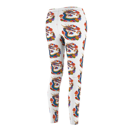 Flower Dragon Skinny Leggings, Floral Chinese Serpent Lounge Tights, Elastic Exercise Jogging Pattern Yoga Pants