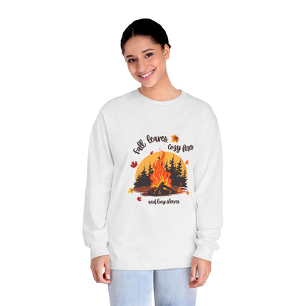 Fall Campfire Shirt, Leaves, Long Sleeves, Bonfire, Bright, Colorful, Roast, Foliage, Autumn, Season, Ladies Girls Womens Tee