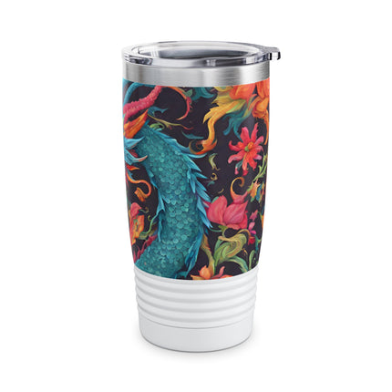Dragon Tumbler | Japanese Flower Pattern Drink Companion | Floral Japan Insulated Travel Mug | Exercise Office College Road Trip Coffee Gift