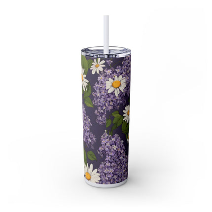 DAISIES AND LILACS Skinny Tumbler - Flowered Car Traveler Cup