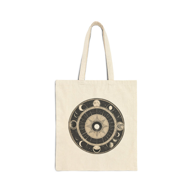 Moon Phases Canvas Tote, Wheel of the Year Holiday Pagan Bag, Grocery Shopping Eclipse Astrology Cotton Carrier, Wiccan Traveler