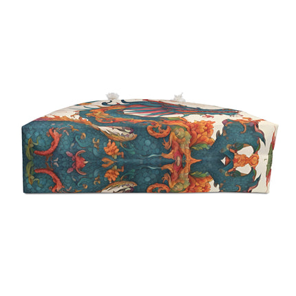 Custom Weekender | Japanese Dragon Travel Bag | Flowered Floral Serpent Japan Style Cruise Airplane & Hotel Road Trip Overnight Carrier