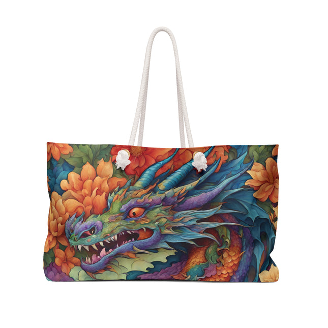 Custom Weekender | Japanese Dragon Travel Bag | Flowered Floral Serpent Japan Style Cruise Airplane & Hotel Road Trip Overnight Carrier