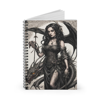 Gothic Winged Dragon Morphing Woman Spiral Notebook, Beautiful Dark Gargoyle Bat Girl Seductive Mistress Paper Journal