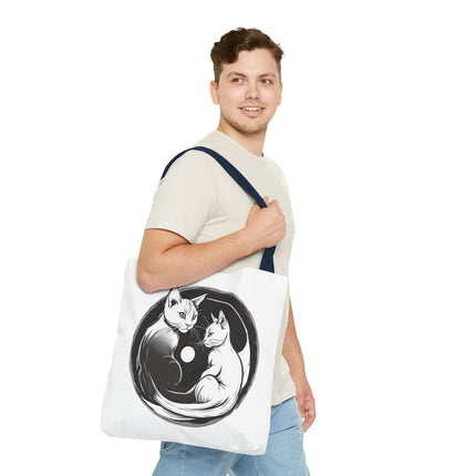 Cat Tote Bag | Moon Light Cats | Emerald Green Eyes Grocery Bag | Moonlit Mews Print Shopping Bag | Two Sided Office Carrier