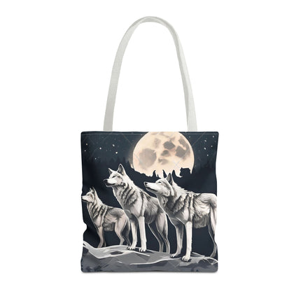 Moon Wolves Tote | Night Sky Mountain Wolf Pack Grocery Bag | Laptop & Book Carrier | Home Office Wooded Wild Dogs Travel Overnight Gift