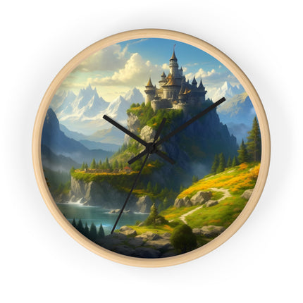 MEDIEVAL MOUNTAIN CASTLE Wall Clock - Fantasy Forest Kingdom Decor