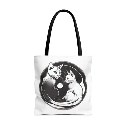 Cat Tote Bag | Moon Light Cats | Emerald Green Eyes Grocery Bag | Moonlit Mews Print Shopping Bag | Two Sided Office Carrier