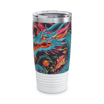 Dragon Tumbler | Japanese Flower Pattern Drink Companion | Floral Japan Insulated Travel Mug | Exercise Office College Road Trip Coffee Gift