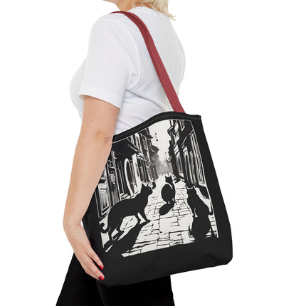 Cat Tote Bag | Town Cats Grocery Bag | Shadow Cat Alley Felines Travel Bag | Daily Office Cat Lovers Traveler Tote