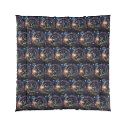 Shining Astrological Star Comforter, Wiccan Moon and Galaxy Lunar Wheel Blanket, Night Starry Sky Space Bed Cover, Astronomy Lovers Gift