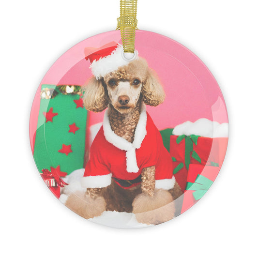 Poodle Christmas Ornament, Holiday Tree Decoration, Adorable Dog Ornament, Dog Lovers Gift, Round Glass Keepsake, Pet Xmas Collectible