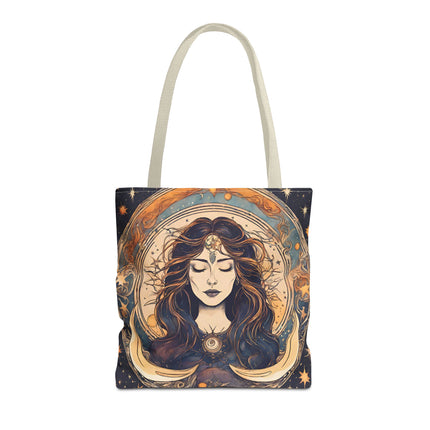 Sun & Moon Goddess Tote | Lunar Stars and Space Astronomy Grocery Bag | Wiccan Dreams Office Laptop Book Carrier | Solar System Travel Gift