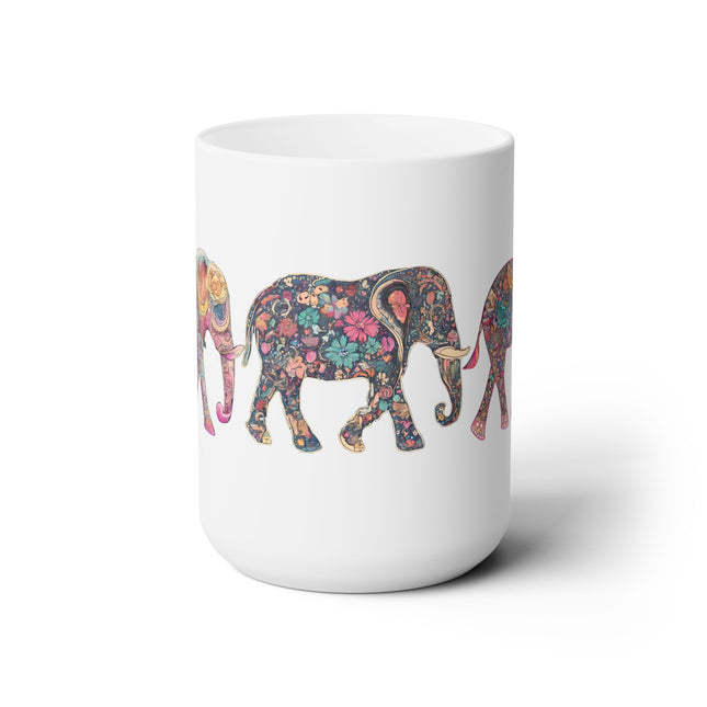 Cute Elephant Coffee Mug | Floral Pattern Design Elephants Cup | Animal Collectors Gift | Rise and Shine Morning Tea Wake up Mug