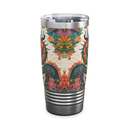 Dragon Tumbler | Japanese Flower Pattern Drink Companion | Floral Japan Insulated Travel Mug | Exercise Office College Road Trip Coffee Gift