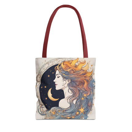 Moon Goddess Tote | Lunar Stars & Space Astronomy Grocery Bag | Laptop Book Carrier | Home Office Solar System Travel Overnight Gift