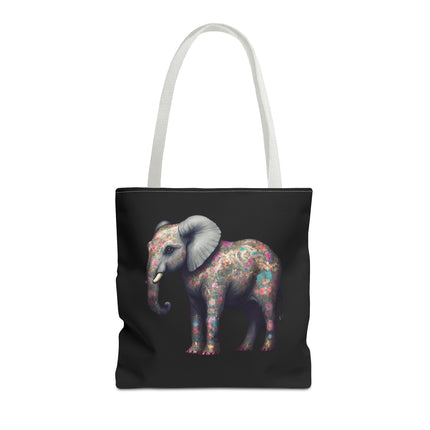 Elephant Gift Tote | Majestic Flower Pattern Grocery Bag | Animal Lovers Office Travel Carrier | Safari Kingdom Endangered Cotton Traveler