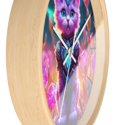 COSMIC CRYSTAL CAT GUARDIAN Wall Clock - Neon Fantasy Cave Decor