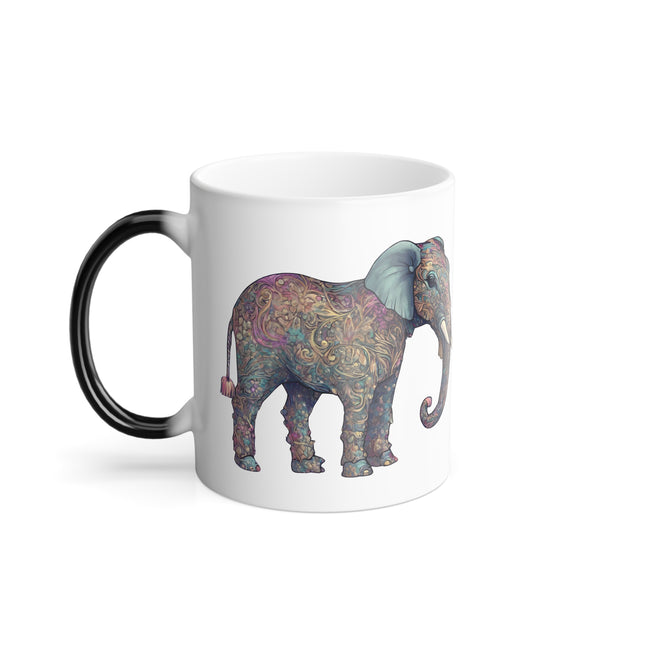 Elephant Collector Gift, Animal Color Changing Coffee Mug, Beautiful Art Style Pattern Wild Safari Cup, African Savanna Inhabitant Tea Cup