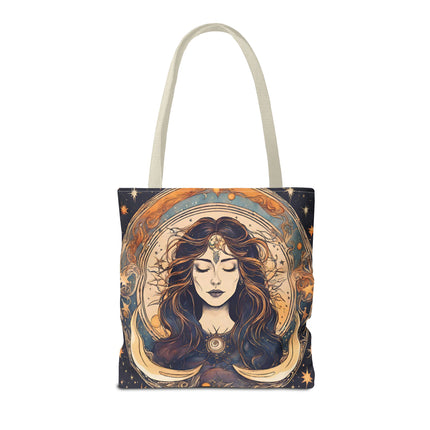 Sun & Moon Goddess Tote | Lunar Stars and Space Astronomy Grocery Bag | Wiccan Dreams Office Laptop Book Carrier | Solar System Travel Gift