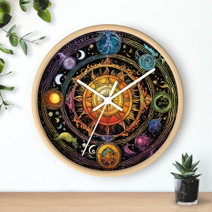 CELESTIAL COLLAGE Wall Clock - Sun Solstice Wiccan Astronomy Decor