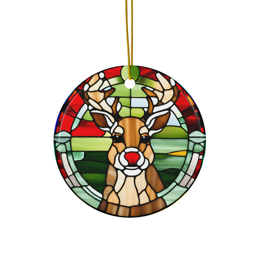 Rudolph Christmas Tree Decoration Ceramic Stained Glass Ornament Design Reindeer Ornament