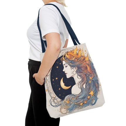 Moon Goddess Tote | Lunar Stars & Space Astronomy Grocery Bag | Laptop Book Carrier | Home Office Solar System Travel Overnight Gift