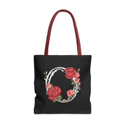 Custom Letter Personalized Tote | Rose Flowered Grocery Travel Bag | Floral Print Roses Office Laptop & Books or Exercise Overnight Carrier