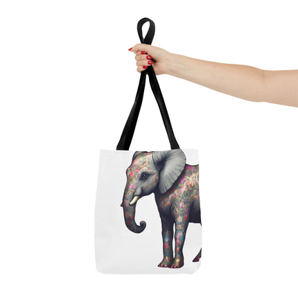 Elephant Gift Tote | Majestic Flower Pattern Grocery Bag | Animal Lovers Office Travel Carrier | Jungle Kingdom Endangered Cotton Traveler