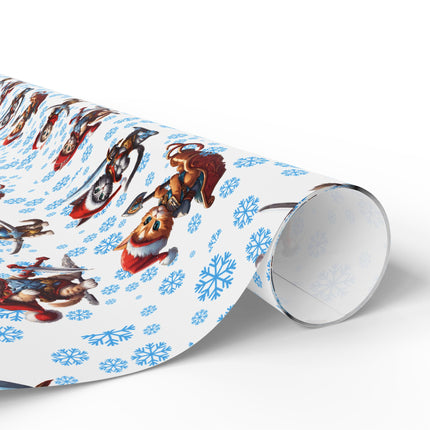 Christmas Wrapping Paper Kitten Warriors Snow Cats White Blue Red Santa Hats Snowflakes Presents Gift Wrap Holiday Gift Wrap Roll