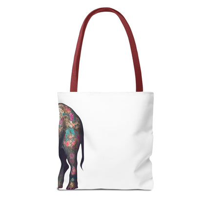 Elephant Gift Tote | Majestic Flower Pattern Grocery Bag | Animal Lovers Office Travel Carrier | Jungle Kingdom Endangered Cotton Traveler