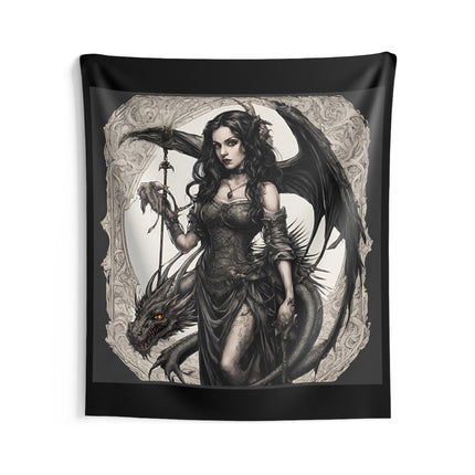 Evil Serpent Dragon Tapestry, Gorgeous Beast Wall Hanging, Winged Morphing Gothic Woman, Medieval Keeper Shapeshifter Tapestry