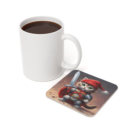 Christmas Drink Coaster Kitten Drink Holder Santa Warrior Kitten Snow Sled Cat Lover Cork Coaster