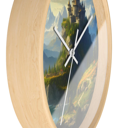 MEDIEVAL MOUNTAIN CASTLE Wall Clock - Fantasy Forest Kingdom Decor