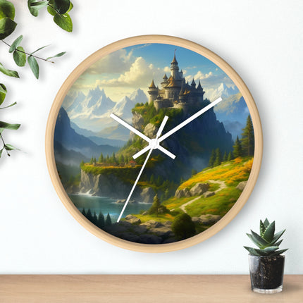 MEDIEVAL MOUNTAIN CASTLE Wall Clock - Fantasy Forest Kingdom Decor