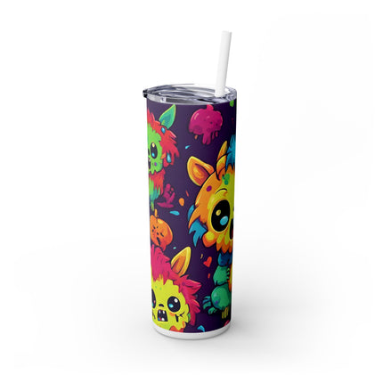 Kids Little Monster Skinny Tumbler | Colorful Funny Zombie Childs Insulated Cup | Furry Mutant Fun School Lunch Classroom Drink Traveler