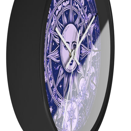Amethyst Sun Wall Art Clock | Celestial Solstice Astronomy Wiccan Hanging | Moon & Constellations Home Office Solar System Pagan Decor Gift