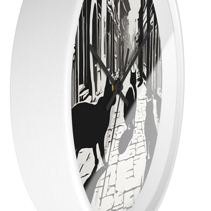 CAT TOWN ALLEYWAY Wall Clock - Vintage Cobblestone Street Cat Decor